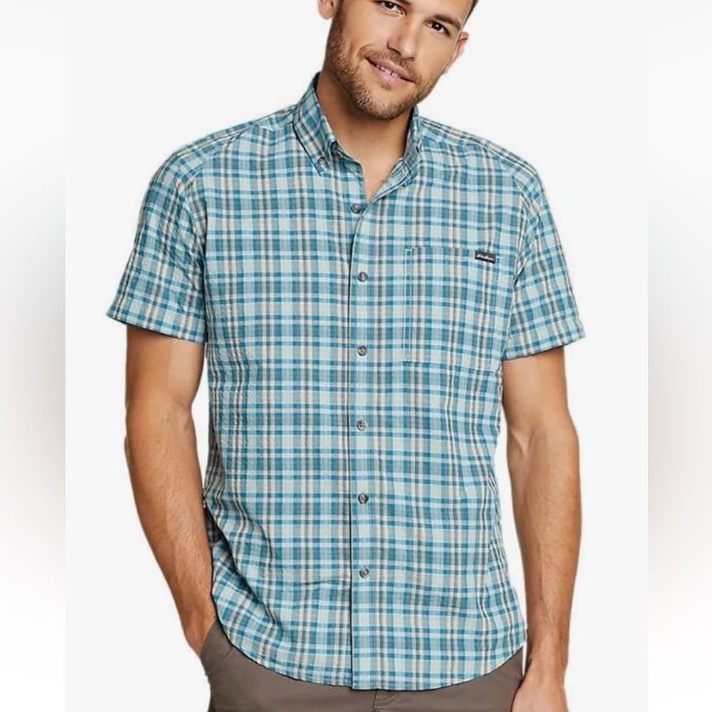 Eddie Bauer Men's Pack It Seersucker Short-Sleeve Shirt